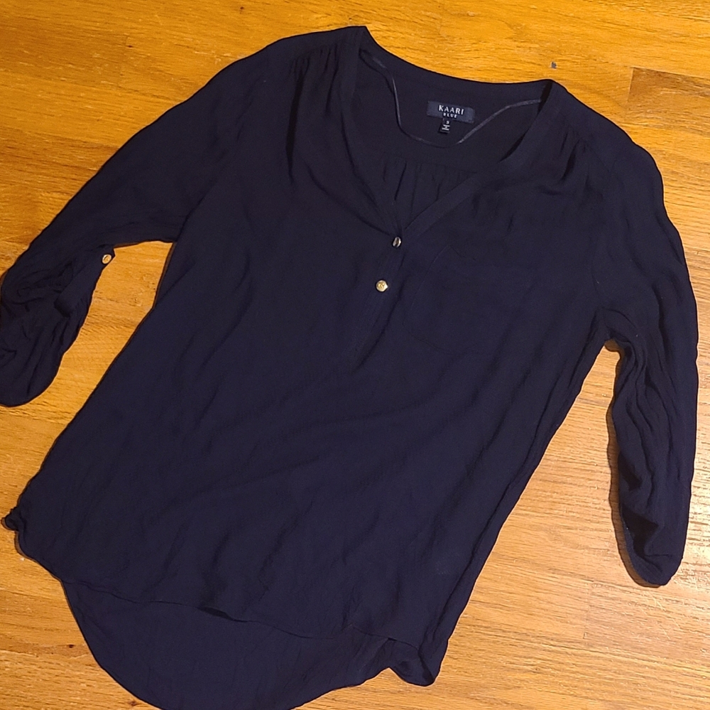 Kaari Blue 3/4 Sleeve Fitted Blouse